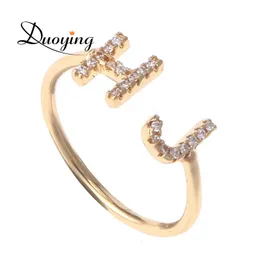 Обручальные кольца Duoying 7 мм Кольцо с двойной буквой и полным цирконием Кольца с микро-паве Простое роскошное кольцо для женщин Bling Jewelry Открытое кольцо 231114