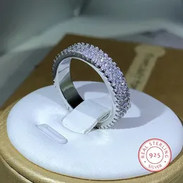 Solitärring Ewiger Damenring 925 Sterling Silber Micro Pave AAAA Zirkon CZ Ehering Brautparty Schmuck Geschenk 231115