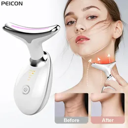 Ansiktsvårdsapparater Neck Beauty Device Ems Lifting Massager Skin Dra åt LED Pon Therapy Anti Wrinkle Double Chin Remover 231115