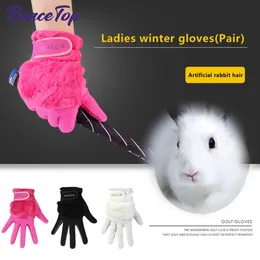 Sporthandskar Bracetop 1 Par Kvinnor Vintergolfhandskar Anti-Slip Artificial Rabbit Pälsvärme Mjuk fiber Utomhus Sport Full fingergolfhandskar 231115