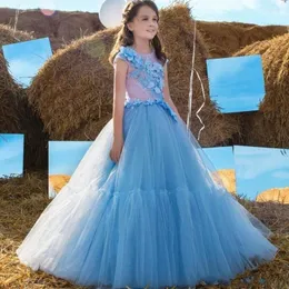 Vestidos de menina Princesa meninas vestidos de concurso Flor de renda em camadas para casamento Vestido de festa de aniversário de bebê