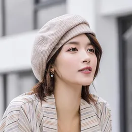 Berets Winter Women's Balaclava Fashion Beret Cap Elegant Plaid For Female Cotton Boina Knitte Wool Hats