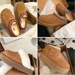 Designer clássico ultra mini botas de neve plataforma curta mulheres homens pele de carneiro tasman tazz castanha bege australiano inverno tornozelo