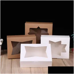 Geschenkpapier weiß braun Kraftpapier Box mit kreativem Fenster Kartonverpackung Cookie Aron Boxes Lx4524 Drop Delivery Home Gard Dhliy