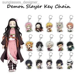 Keychains Lanyards Manga Anime Demon Slayer Acrylic Keychain Nezuko 만화 귀여운 인물 Car Key Chain Ornament Bag Pendant Aaccessories 팬 Giftsl231115