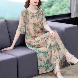 Casual Dresses 2023 Women Midi Floral Silk Boho Dress Spring Summer Waist Elegant Light Fashion Chiffon Butterfly Beach Festa Luxo