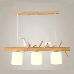 Chandeliers Modern Creative Solid Wood Resin Small Bird E27 Bulb Led Lamps Restaurant Lustre Lighting Chandelier/droplight