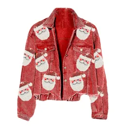 Kurtki dla kobiet Santa Claus Vintage Single Breasteed Cordoy Candats Retro Double Pocket Projekt świąteczny Płaszcz Chaqueta 2024 231114