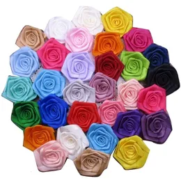 Acessórios de cabelo 100pcslot 55cm cetim roseta flores fita rosa mulheres meninas tecido flores para headbands decorações de cabelo 231114