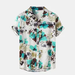 Erkek Tişörtleri 2023 Moda Kısa Kollu Floral Gömlek Erkekler Hardigan Hawaiian Plajı Çiçek Blusas Camisa Masculina için Üstler