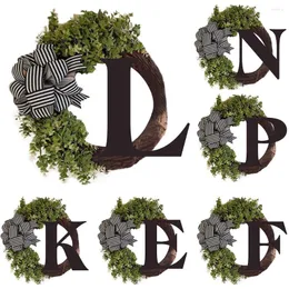 Decorative Flowers Spring Wreath 26 Letter Farmhouse Front Door With Bow Garland Wall Hanging Pendnat Ornament 40cm