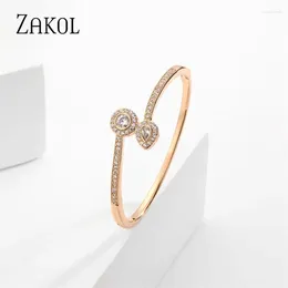 Bangle ZAKOL Exquisite Heart Round Cubic Zirconia Bangles For Women Fashion Geometric Stainless Steel Bridal Widding Jewelry