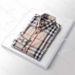 Burbrerys Dress Mens Casual Shirts S Slim Silk Designers T-shirts Long Sleeve Fashion T Business Clothing Plaid Brands 17 Color 978