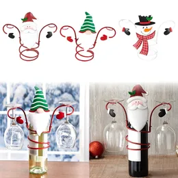 装飾的なオブジェクトの図形クリスマスワインボトルガラスホルダーは1つのメガネクリスマス装飾テーマオーガナイザーラックホームパーティーデスクトップ装飾231114