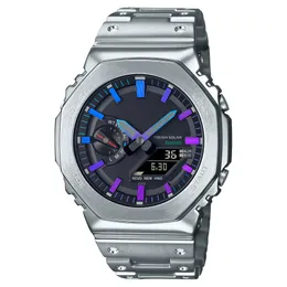 Spor dijital kuvars unisex watch gm-b2100 alaşım LED kadran tam fonksiyon dünya zaman suya dayanıklı çelik kayış meşe serisi