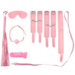 Lichee Pattern Artifical Leather Bondage Sets with Fluff BDSM Bondage Restraints Kit