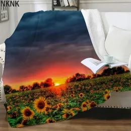 Decken NKNK Sonnenblumendecke Wolke Tagesdecke für Bett Romantische Betten Sonne 3D-Druck Sherpa Mode Vintage Polyester