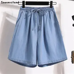 Kvinnors shorts sommar tunna casual baggy jeans överdimensionerade 4xl pantalones cortos elastiska hög midja denim byxor koreanska vaqueros kort 230414