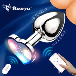 Anal Toys Vibrating Remote Heart-Shaped App Control Man and Woman Metal Anal Plug Adult Luminous Electric Anal Dildo Couple Intimate Toys 231115