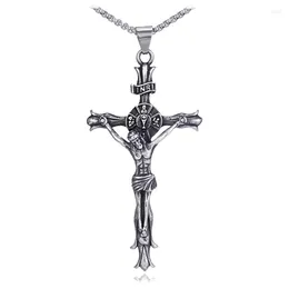 Naszyjniki wiszące Jezus Crucifix Stal nierdzewna Naszyjnik Vintage Big Christian Religion Jewelry for Men Pray