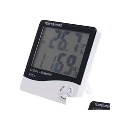 Fuktmätare grossist mti-funktion HTC-1 digital LCD-temperaturfuktighet hygometer termometer klockmätare med kalender drop de dhaiq