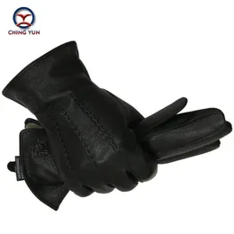 Five Fingers Gloves Winter men deer skin leather gloves male warm soft black sewing design men mittens imitate rabbit hair 70% wool lining-07 231115