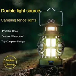 Camping Lantern Retro Camping Lantern With Compass Dimble 360 ​​Lighting Rechargable Portable Ficklight Outdoor Waterproof Atmosphere Lamp Q231116