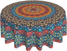 Tovaglia Boemia Mandala Tovaglia rotonda 60 pollici Colorato indiano Boho Tovaglia Rustica Arte moderna Tovaglia riutilizzabile impermeabile 231115