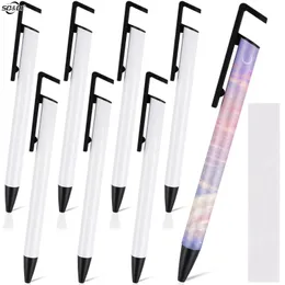 Ballpoint Pens 8Pcs Sublimation Blank Ballpoint Pen Phone Stand Pens With Shrink Wrap Office School Supply Children Student Teens DIY Gift 14cm 231114