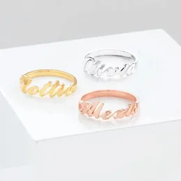 Anéis de casamento personalizados 925 prata esterlina com nome banhado a ouro 18k anel para mulheres artesanais letras personalizadas placa de identificação jóias presente 231114