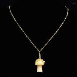 Collane con ciondolo Collana di energia curativa con funghi estivi Colore oro Acciaio inossidabile Gemma naturale Pietra Reiki Gioielli regalo NXH853