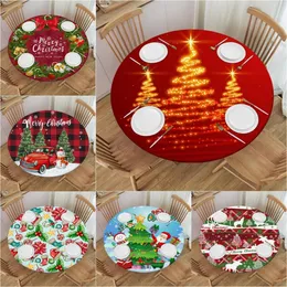 Bordduk God julbil monterad rund bordduk snögubbe snöflingor bord täcker elastiska kant bordskläder för matbord fest 231115