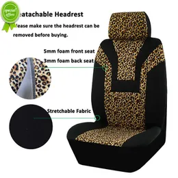 Ny Leopard Print Car Seat Cover biltillbehör Interiör Kvinna Airbag Compatible Universal Fits för de flesta bilar SUV -lastbil 5mm svamp