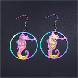 Dangle Chandelier Super Unique Rainbow Color Stainless Steel Fashion Seahorse Drop Earring For Women Large Earrings Trendy Dhgarden Dhvrn