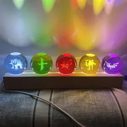 Objetos decorativos estatuetas Zeldas Figuras lendárias Night Light Proof Trial Heroes K9 Bola de cristal 5cm Cosplay Home Decor Game Props Modelo Toy Presente de aniversário 231114