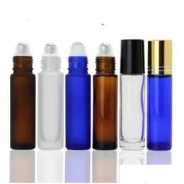 Packing Bottles Wholesale 5 Colors Portable 10Ml Mini Roll On Glass Bottles Fragrance Per Thick Essential Oil Bottle Metal Roller Ball Dhqwe