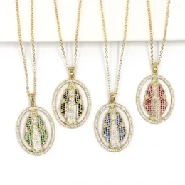 Anhänger Halsketten Verkupferte 18 Karat Ausgehöhlte Oval Zirkon Jungfrau Maria Halskette Original Weibliche Accessoires Kristallschmuck