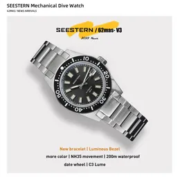 Andra klockor Seestern 62mas Diving Watch Men Automatisk mekanisk armbandsur Luminous Bezel Waterproof NH35 Movement Sapphire Glass Armband 231116