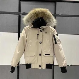 23ss quente canadense homens piloto jaqueta real lobo pele com capuz lona parkas carta remendo bolsos com zíper quente grosso outwear designer mulheres inverno casaco de ganso