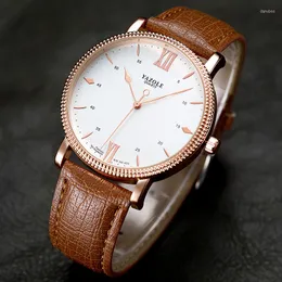 Zegarek Yazole 2023 Top kwarc analogowy zegarek na nadgarstek moda męskie zegarki Rose Gold Skórzanie Geneve Masculino