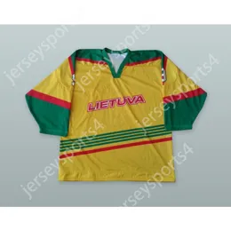 カスタムLietuva Lithuania Yellow Hockey Jersey新しいトップステッチS-M-L-XL-XXL-3XL-4XL-5XL-6XL