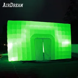 wholesale Personalized 4X4X3.2 meters LED lighted white inflatable cube tent square tents blow up photo booth for Camping Party Wedding
