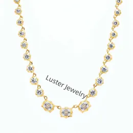 Lustre Jewellery Full Stones Chain Link 10/14K Moissanit Diamant 18 K Gold Fancy Halskette für Damen