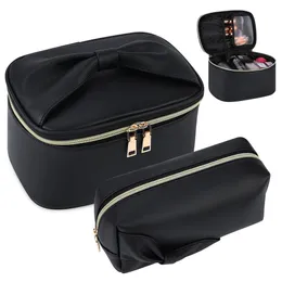 Makeup Bag 2 PCS Cosmetic Bag Waterproof Large Make Up Bag for Travel Bow Knot
