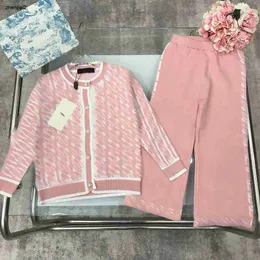 Luxo crianças tracksuits designer bebê outono terno tamanho 100-140 camisola cardigan e malha perna larga calças perna reta nov15