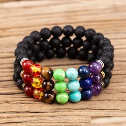 Braccialetti con ciondoli Sier Colore oro 8 mm Vulcano Pietra lavica Bracciale Fai da te Olio essenziale Diffusore Yoga Strand Gioielli Consegna di goccia Dhgarden Dhqcy