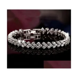 Tennis luksus austria lśniący kryształowe bransoletki tenisowe oryginalne 925 Sterling Sier Charms cyrkon Bling Diamond Roman Link Bransoletka Bangl Dh9jc