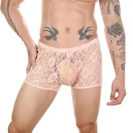 Underpants Transparent Lace Boxer Men Underwear See Through Mesh Shorts Breathable Thin Boyshorts Erotic Lingerie Gay Sissy Panties