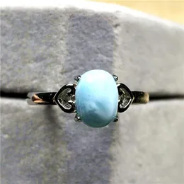 Klusterringar 7x5mm verklig naturlig blå larimar ring smycken för kvinna man silver pärlor dominica vatten mönster sten justerbar storlek