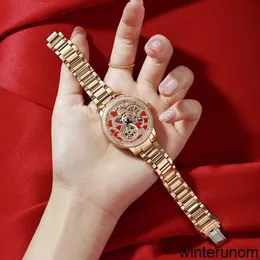 Rosdn Prouds Watches Ladies ROSDN Womens Watch Fashion Temperament Watch Movement Mechanical Womens Watch Ruyi Watch Gift for Girlfriend Little Red Dress Rose HB52